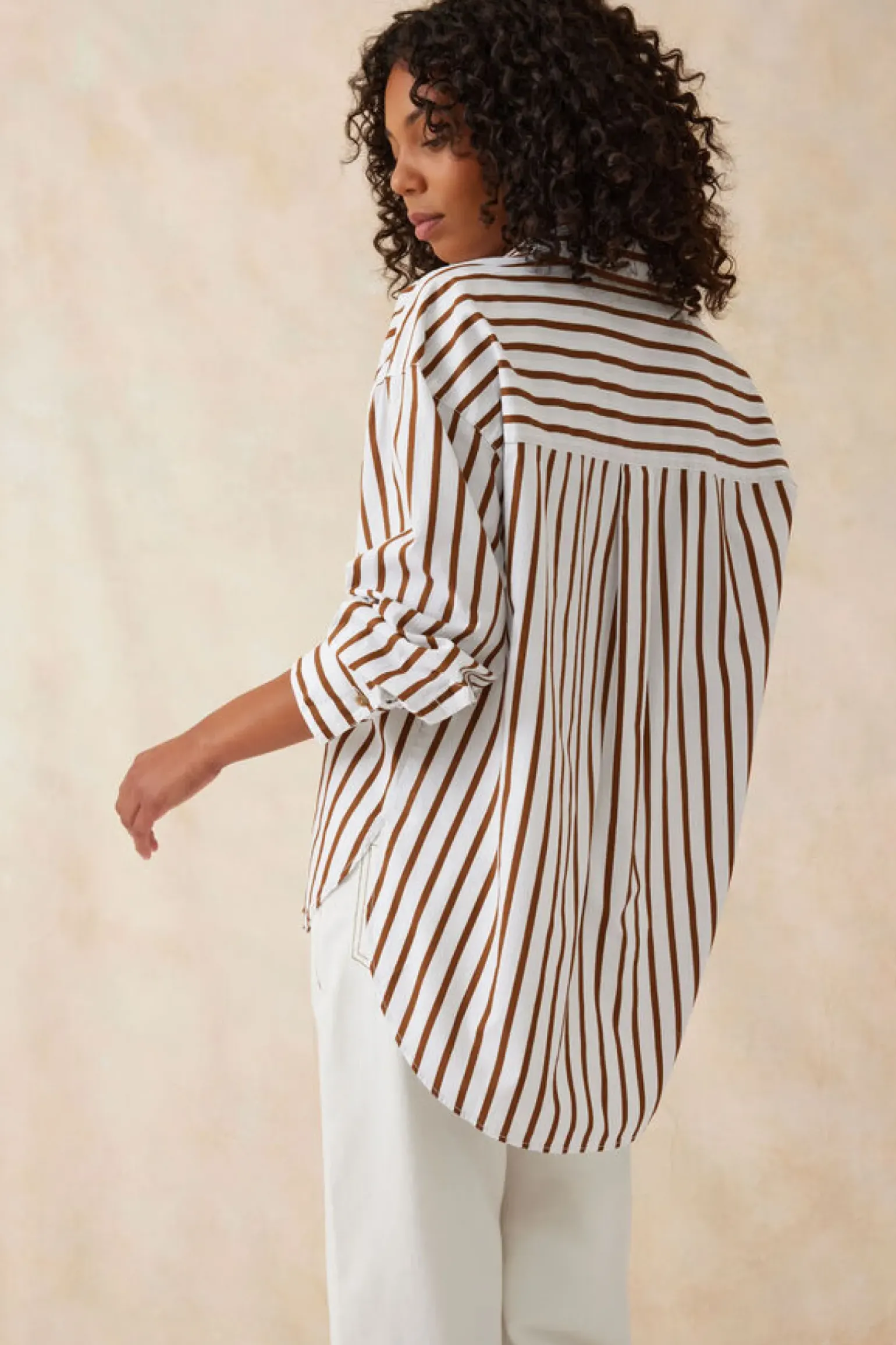 Ceres Life Oversized Poplin Shirt - White Biscuit Stripe