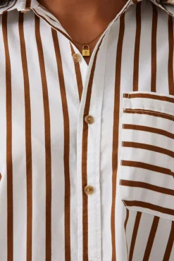 Ceres Life Oversized Poplin Shirt - White Biscuit Stripe