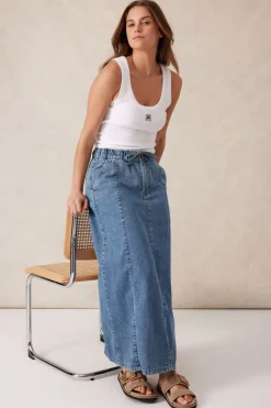 Ceres Life Panelled Maxi Skirt - Worn Blue Denim