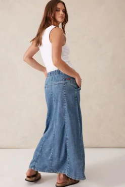 Ceres Life Panelled Maxi Skirt - Worn Blue Denim