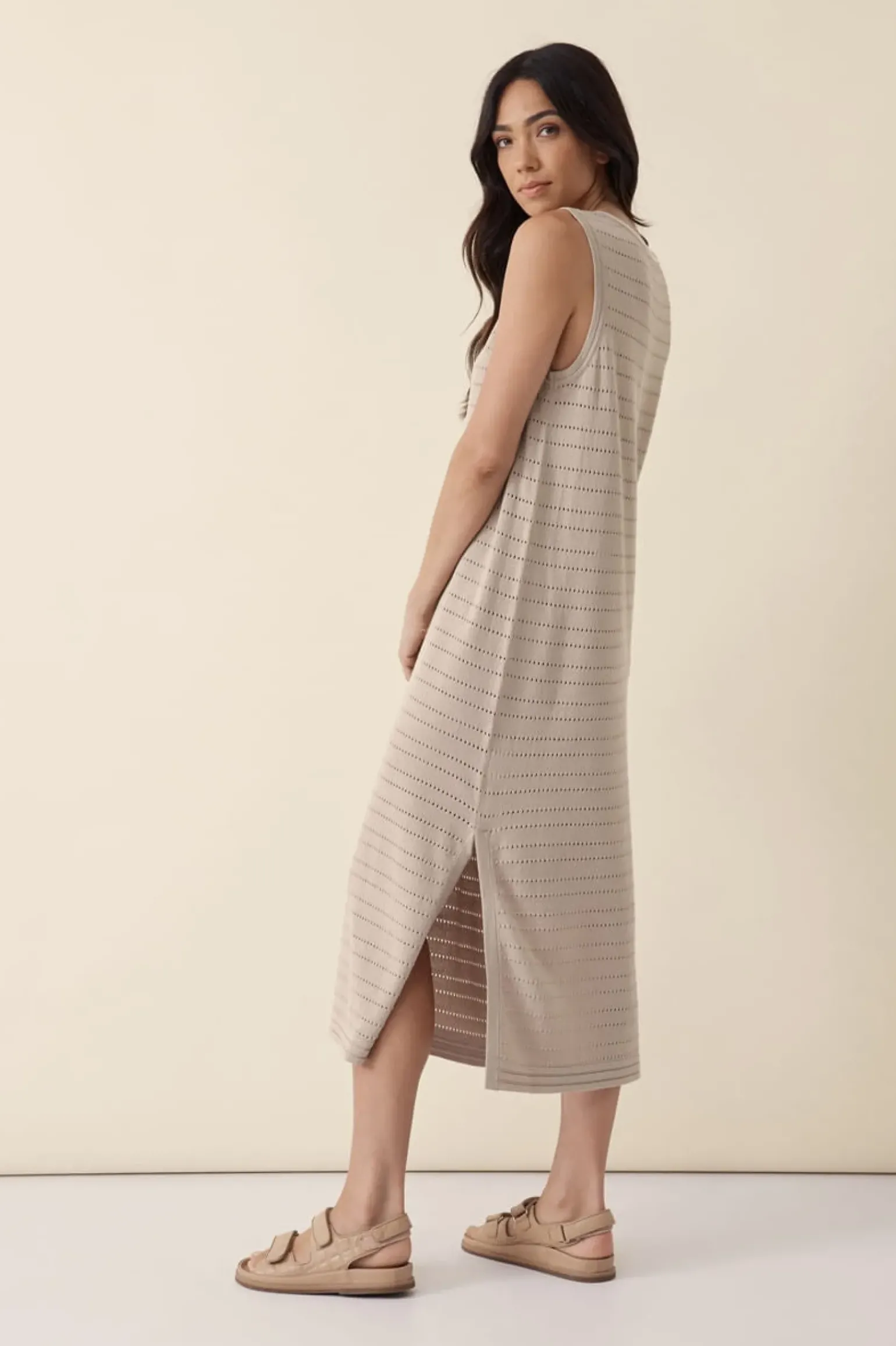 Ceres Life Pointelle Sleeveless Knit Dress - String