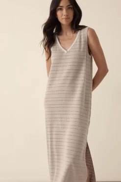Ceres Life Pointelle Sleeveless Knit Dress - String