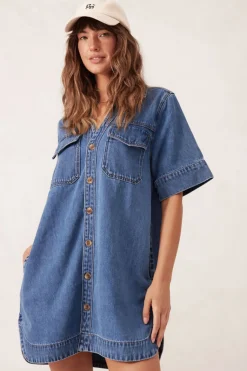 Ceres Life Relaxed Shirt Dress - Fresh Indigo