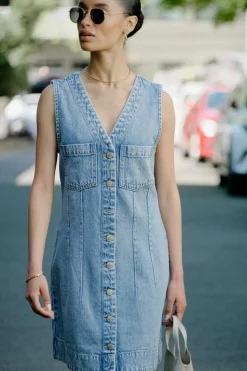 Ceres Life Seamed Mini Shift Dress - Mid Vintage Blue