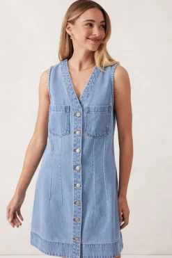 Ceres Life Seamed Mini Shift Dress - Vintage Blue