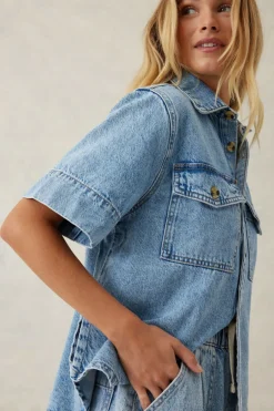 Ceres Life Short Sleeve Boxy Shirt - Vintage Blue Denim