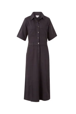 Ceres Life Short Sleeve Denim Midi Shirt Dress - Washed Black Twill
