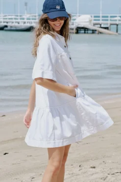Ceres Life Short Sleeve Tiered Pocket Shirt Dress - Fresh Ecru