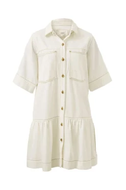 Ceres Life Short Sleeve Tiered Pocket Shirt Dress - Fresh Ecru