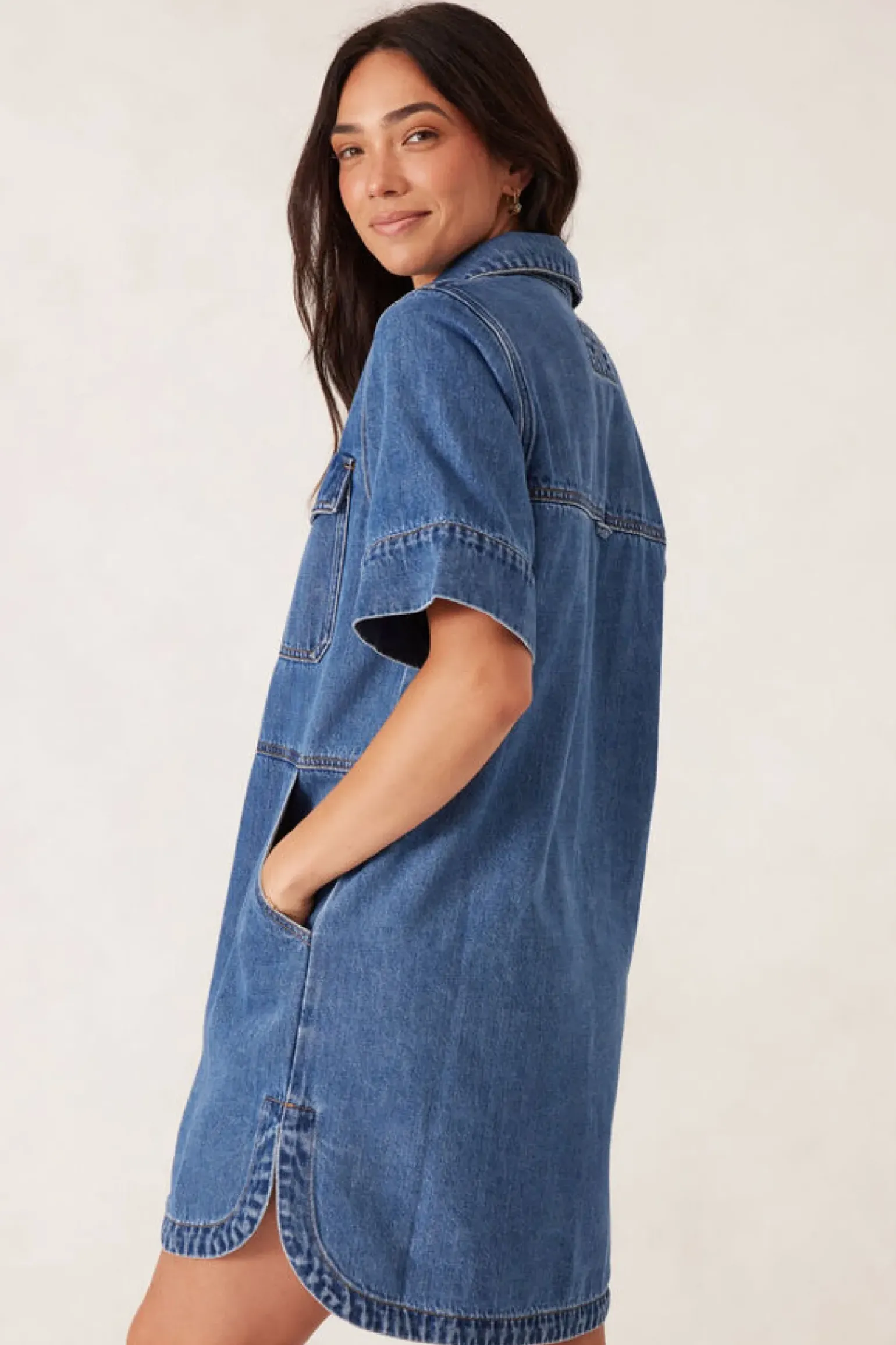 Ceres Life Side Pocket Boxy Dress - Fresh Indigo