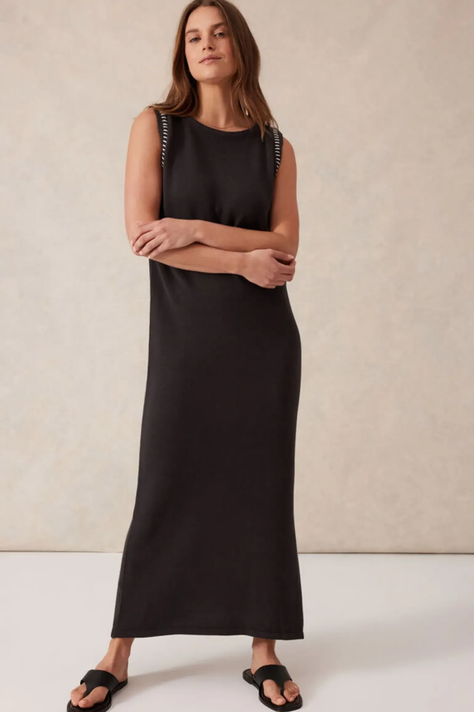 Ceres Life Sleeveless Boat Neck Knit Midi Dress - Phantom