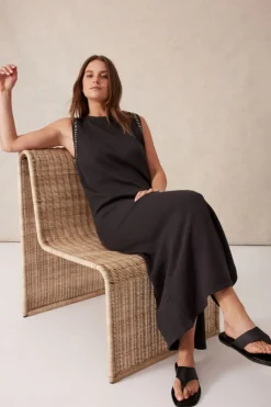 Ceres Life Sleeveless Boat Neck Knit Midi Dress - Phantom