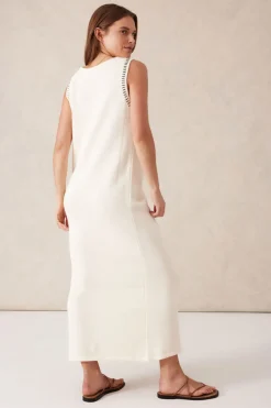 Ceres Life Sleeveless Boat Neck Knit Midi Dress - Eggshell