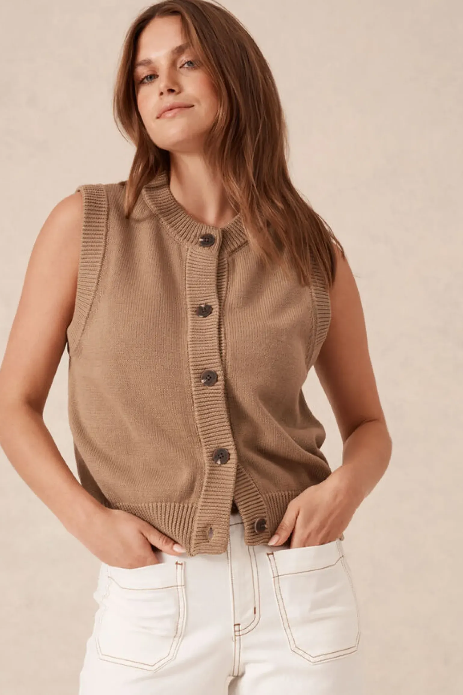 Ceres Life Sleeveless Cardi - Summer Taupe