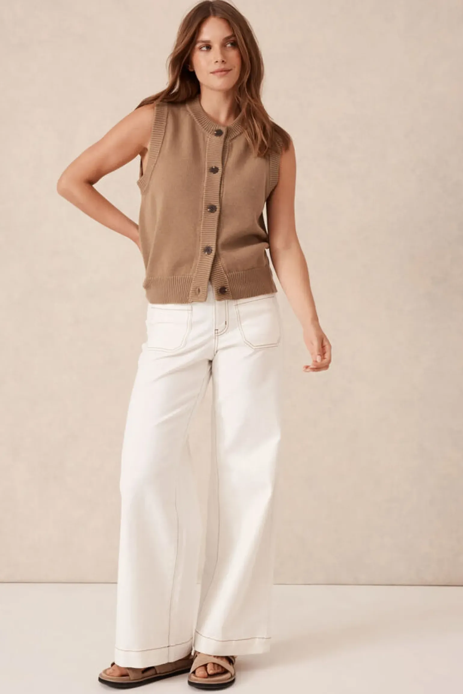 Ceres Life Sleeveless Cardi - Summer Taupe