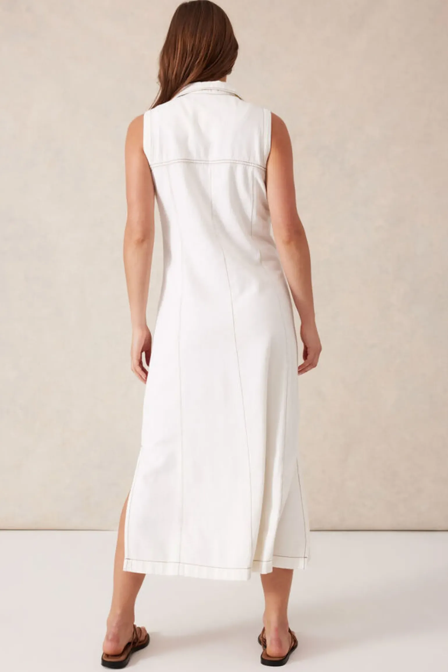 Ceres Life Sleeveless Panelled Midi Shirt Dress - Fresh Ecru