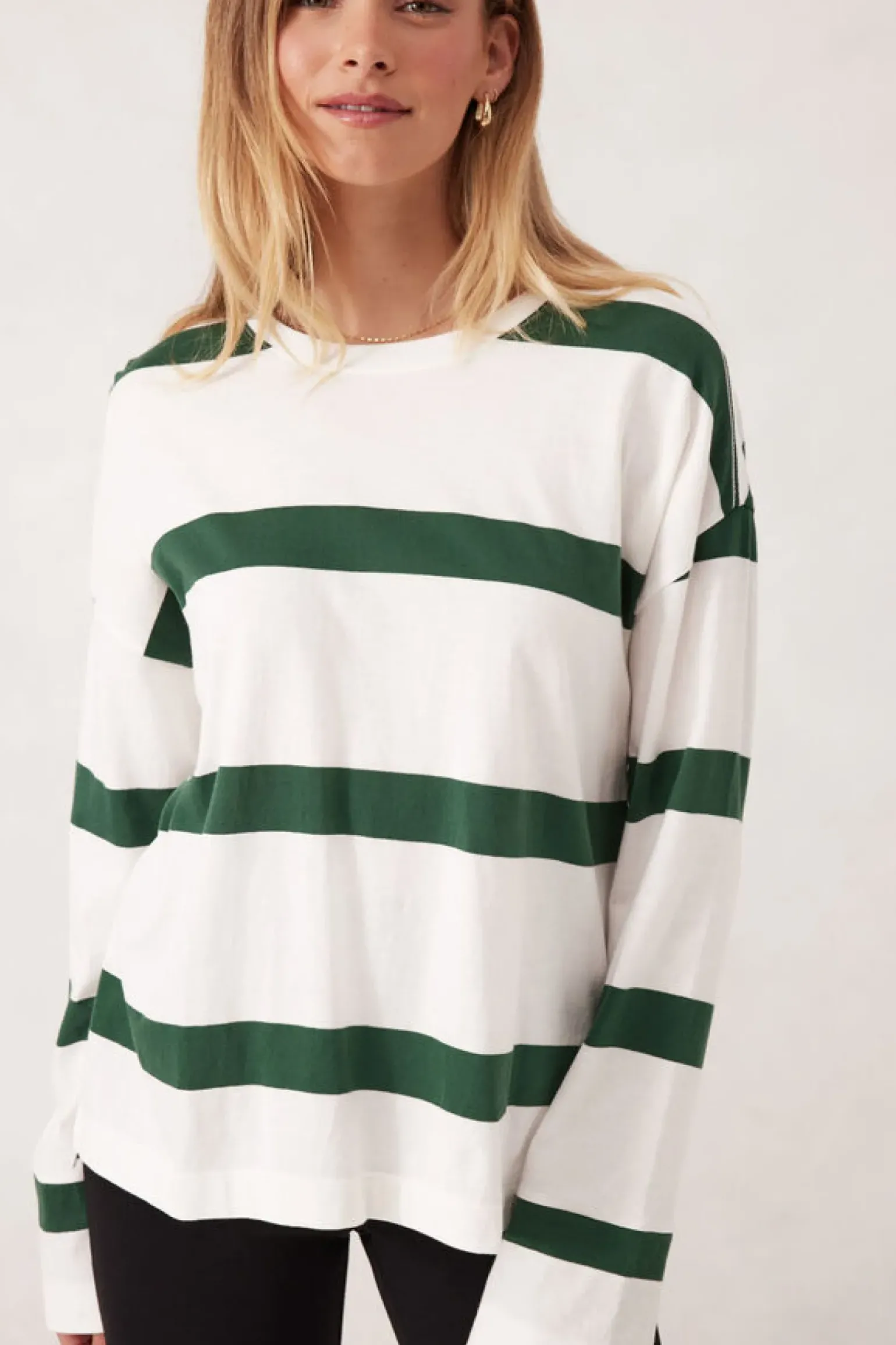 Ceres Life Slouchy Long Sleeve - Vanilla Pine Green Bold Stripe
