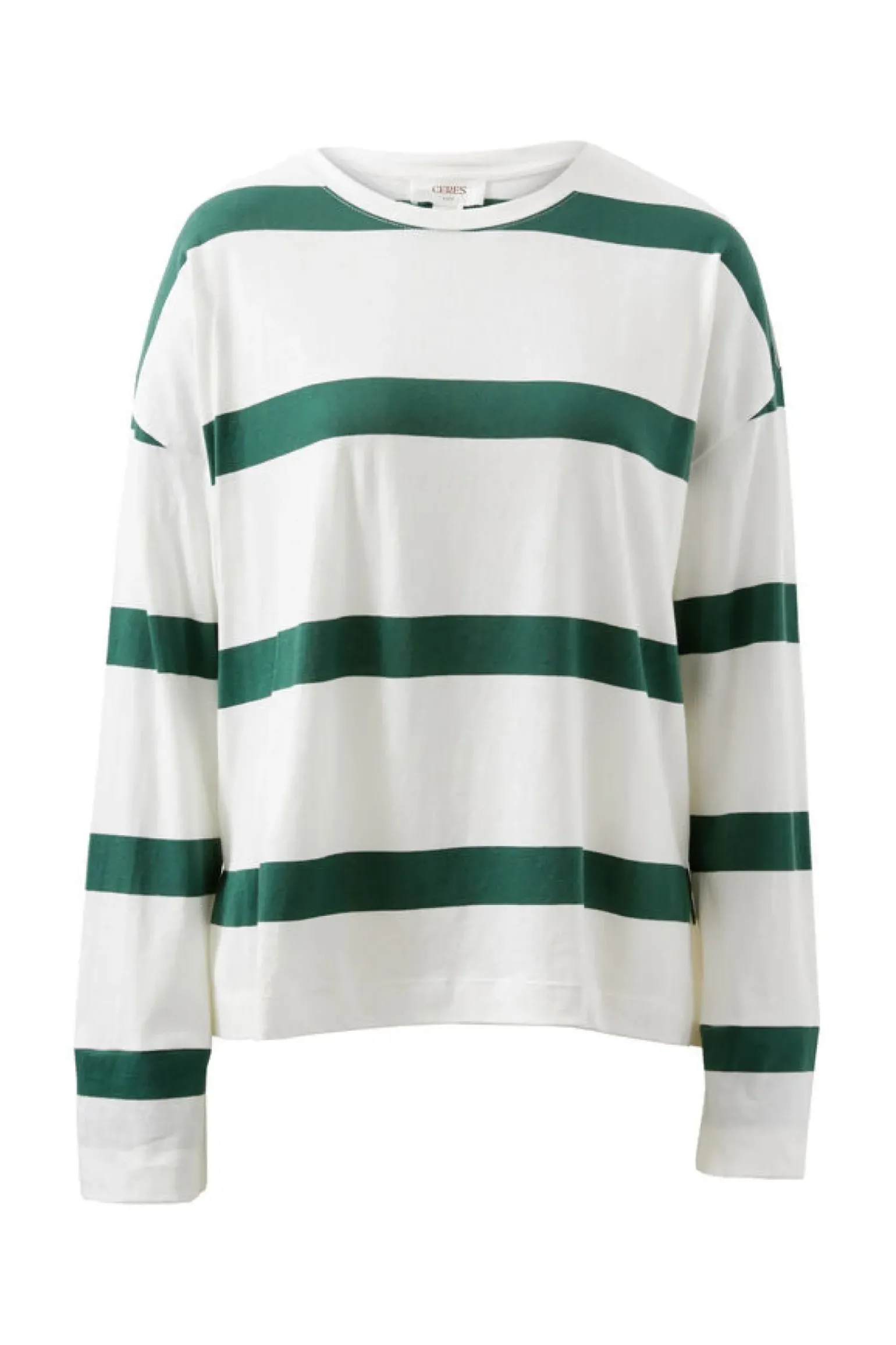 Ceres Life Slouchy Long Sleeve - Vanilla Pine Green Bold Stripe