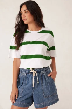 Ceres Life Slouchy Split Hem Tee - Winter Green Bold Stripe