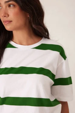 Ceres Life Slouchy Split Hem Tee - Winter Green Bold Stripe