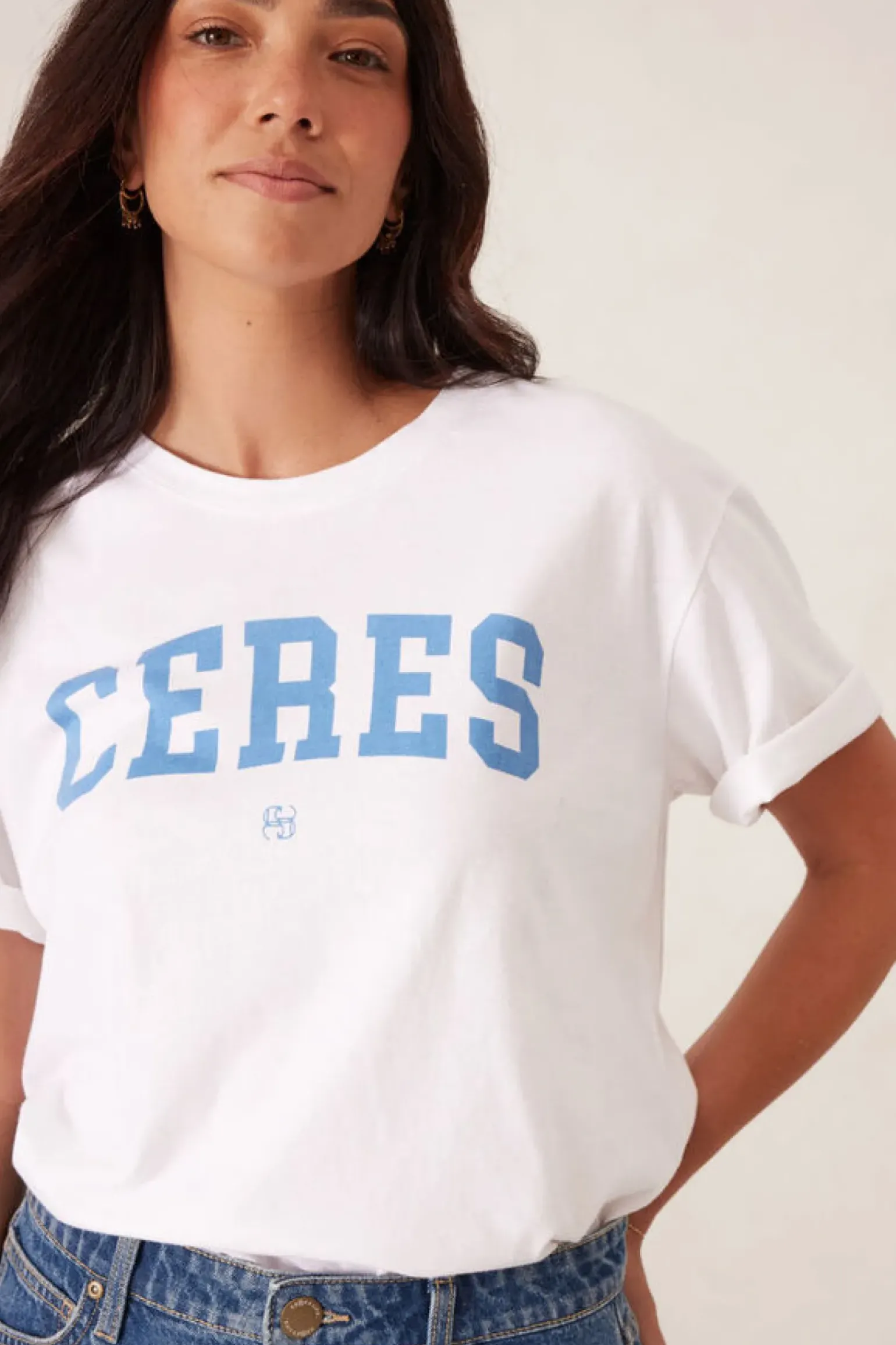 Ceres Life Slouchy Split Hem Tee - White/Ceres Varisty Pool Blue