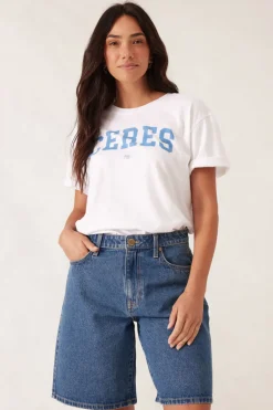 Ceres Life Slouchy Split Hem Tee - White/Ceres Varisty Pool Blue