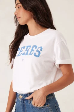 Ceres Life Slouchy Split Hem Tee - White/Ceres Varisty Pool Blue