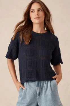 Ceres Life Square Knit Boxy Tee - New Navy