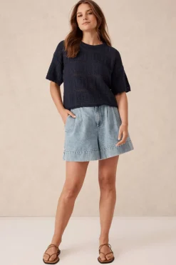 Ceres Life Square Knit Boxy Tee - New Navy