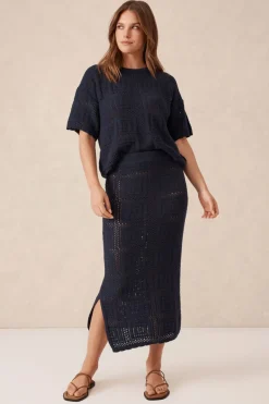 Ceres Life Square Knit Midi Skirt - New Navy