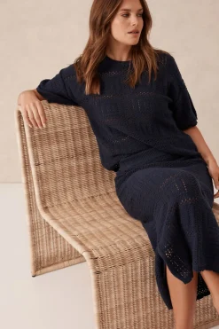 Ceres Life Square Knit Midi Skirt - New Navy