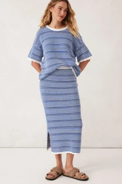 Ceres Life Textured Boxy Knit Tee - Summer Blue Stripe