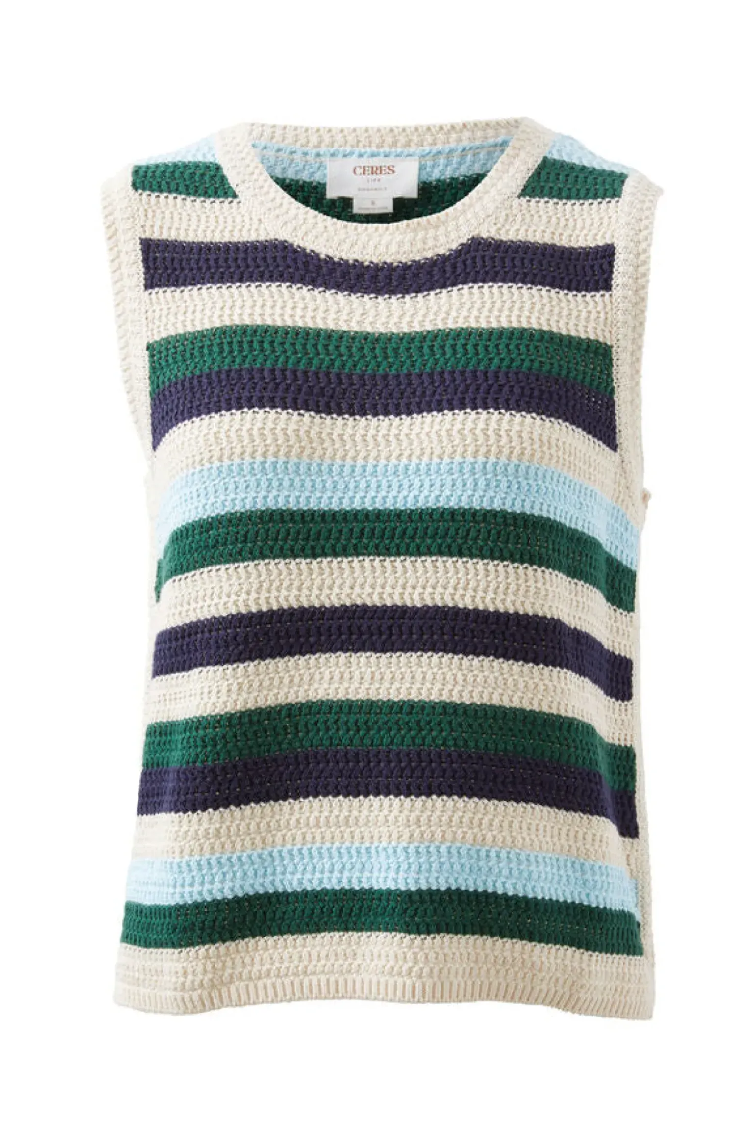 Ceres Life Textured Mulit Stripe Knit Tank - Aqua Pine Navy Stripe