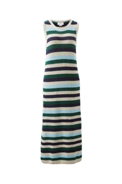 Ceres Life Textured Multi Stripe Knit Midi Dress - Aqua Pine Navy Stripe