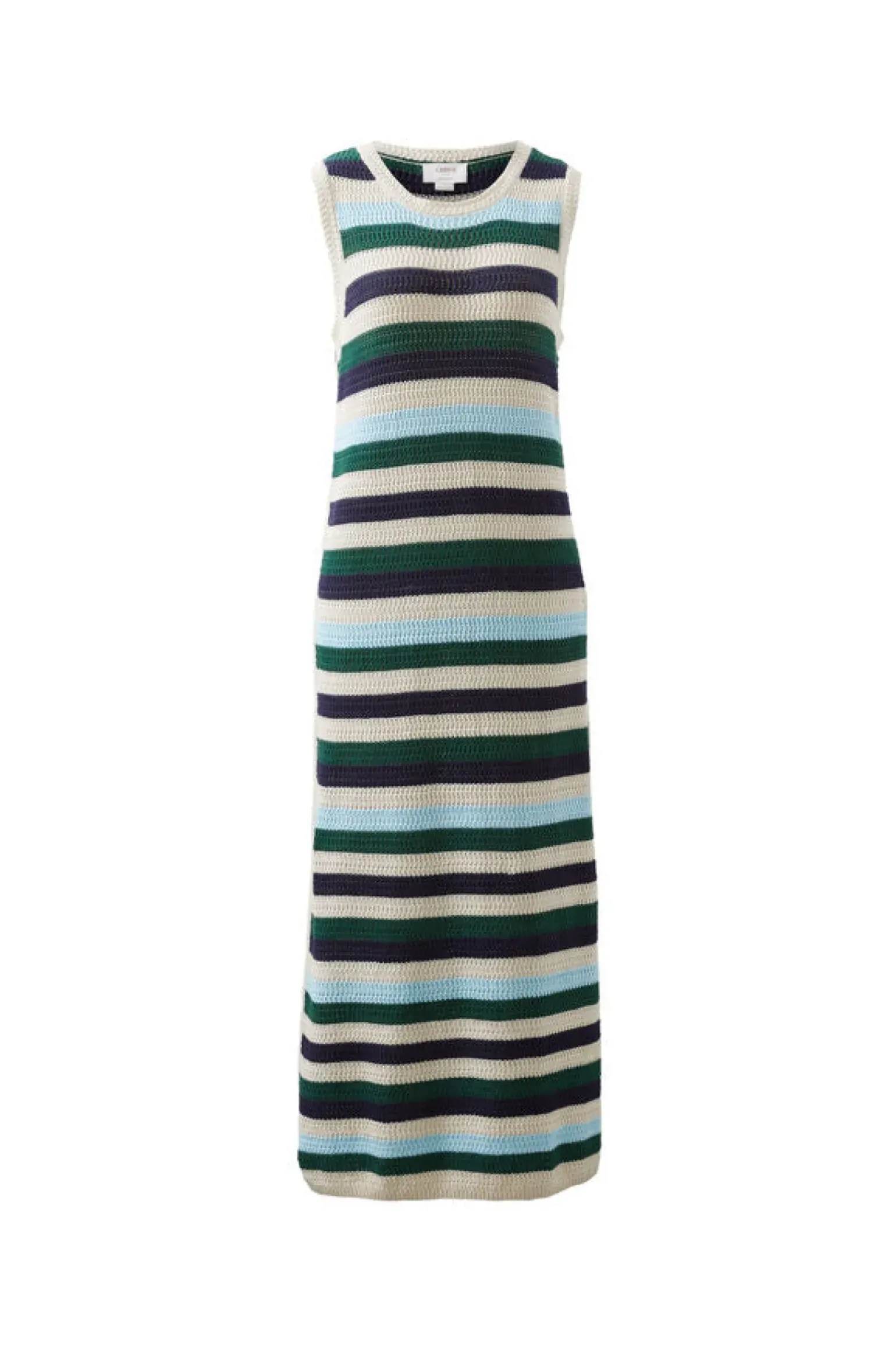 Ceres Life Textured Multi Stripe Knit Midi Dress - Aqua Pine Navy Stripe