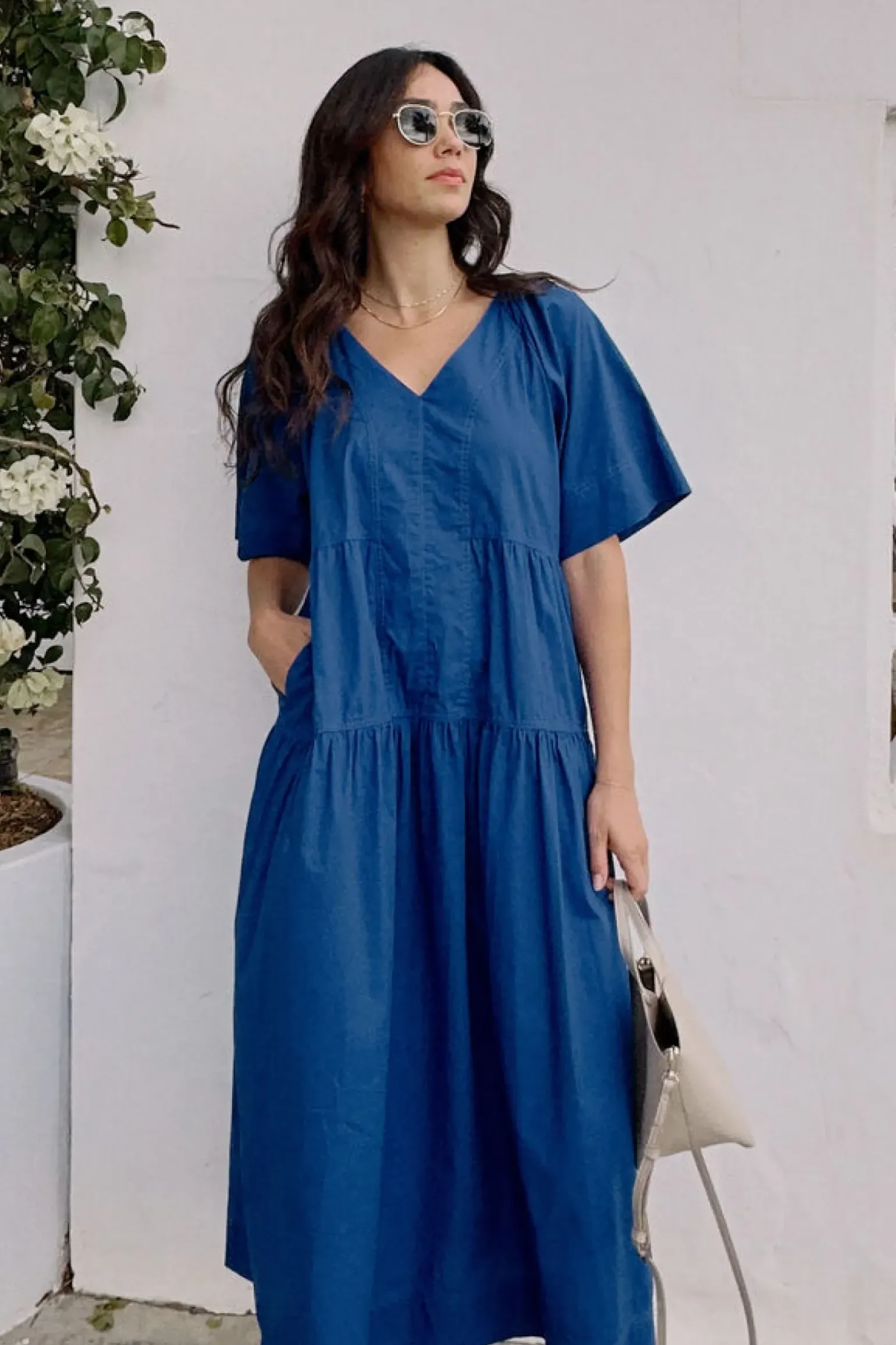 Ceres Life Tiered Poplin Midi Dress - Fresh Cobalt