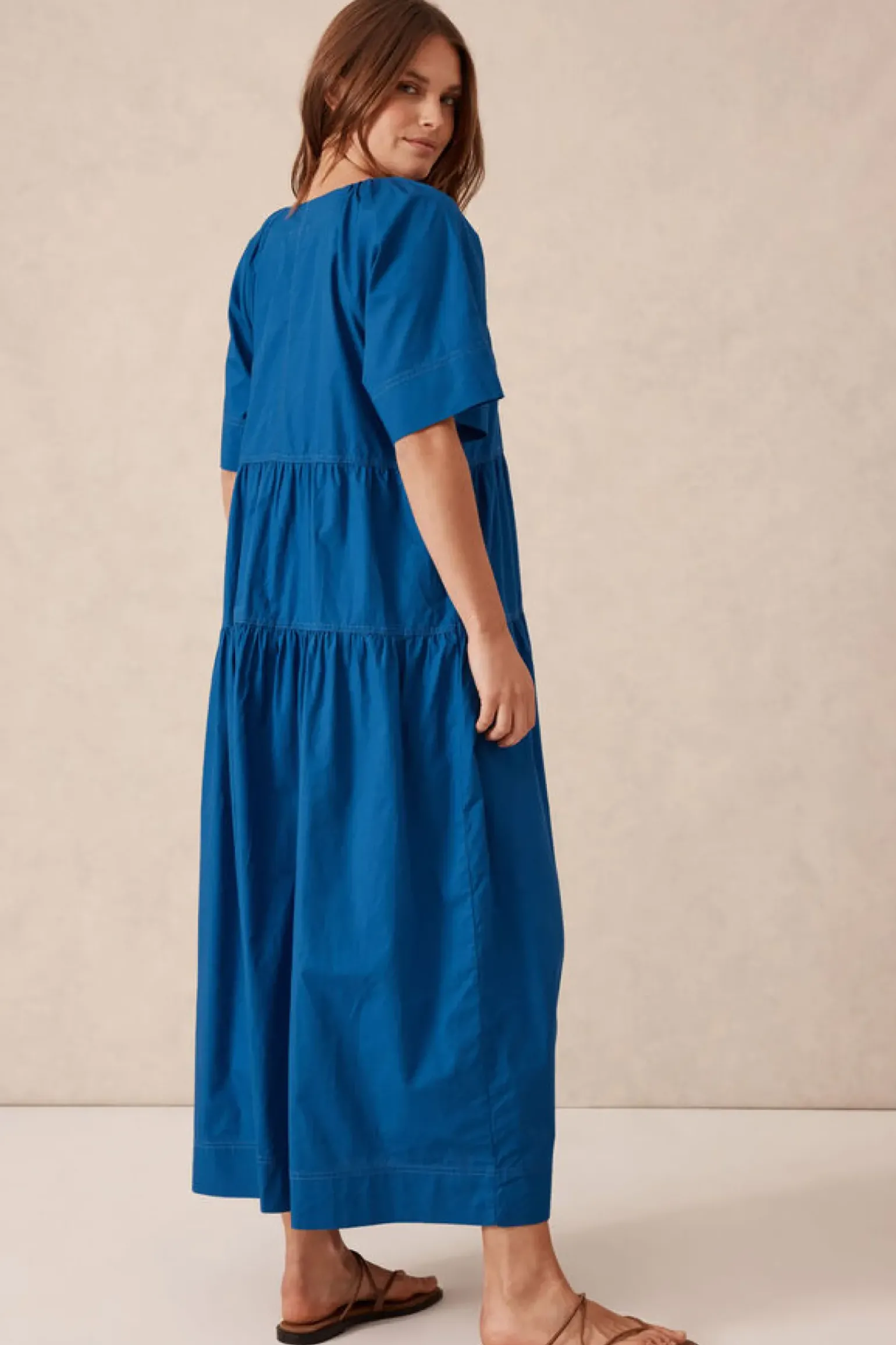 Ceres Life Tiered Poplin Midi Dress - Fresh Cobalt