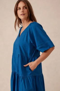 Ceres Life Tiered Poplin Midi Dress - Fresh Cobalt