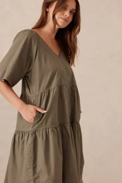 Ceres Life Tiered Poplin Mini Dress - Soft Olive