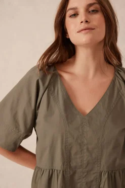 Ceres Life Tiered Poplin Mini Dress - Soft Olive