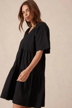 Ceres Life Tiered Poplin Mini Dress - Black