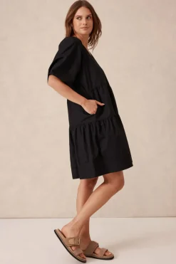 Ceres Life Tiered Poplin Mini Dress - Black