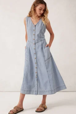 Ceres Life V Neck Flared Midi Dress - Worn Blue