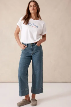 Ceres Life Wide Leg Crop Jean - Mid Indigo