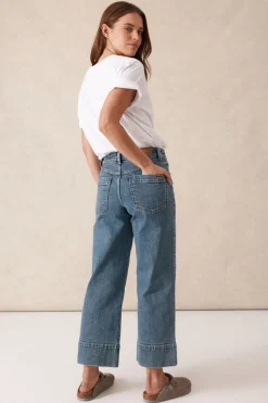 Ceres Life Wide Leg Crop Jean - Mid Indigo