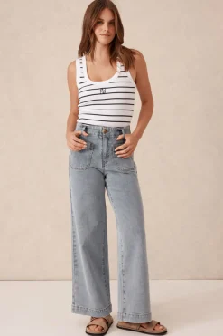 Ceres Life Wide Leg Front Pocket Jean - Vintage Blue