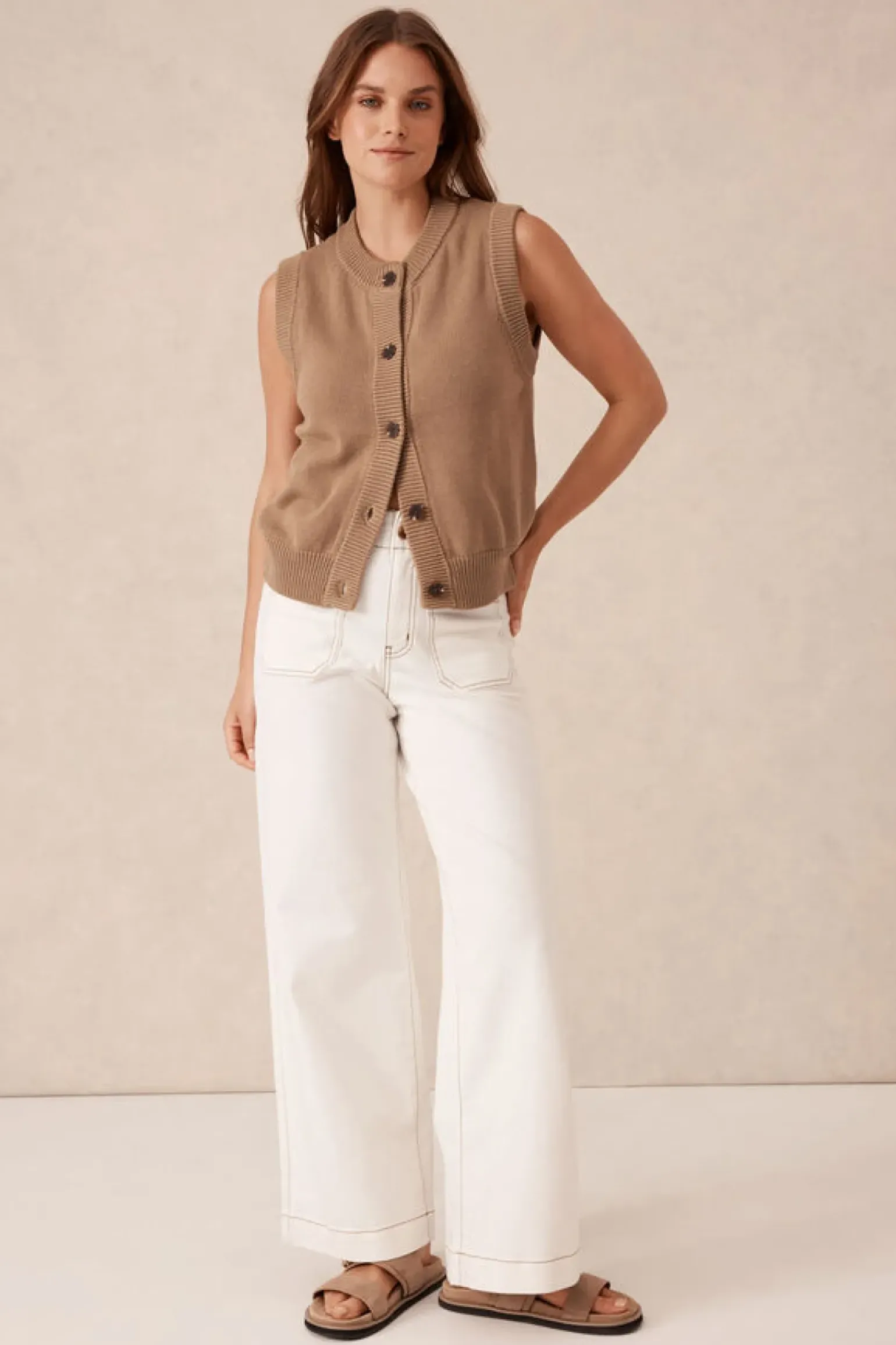 Ceres Life Wide Leg Front Pocket Jean - Fresh Ecru