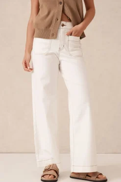 Ceres Life Wide Leg Front Pocket Jean - Fresh Ecru