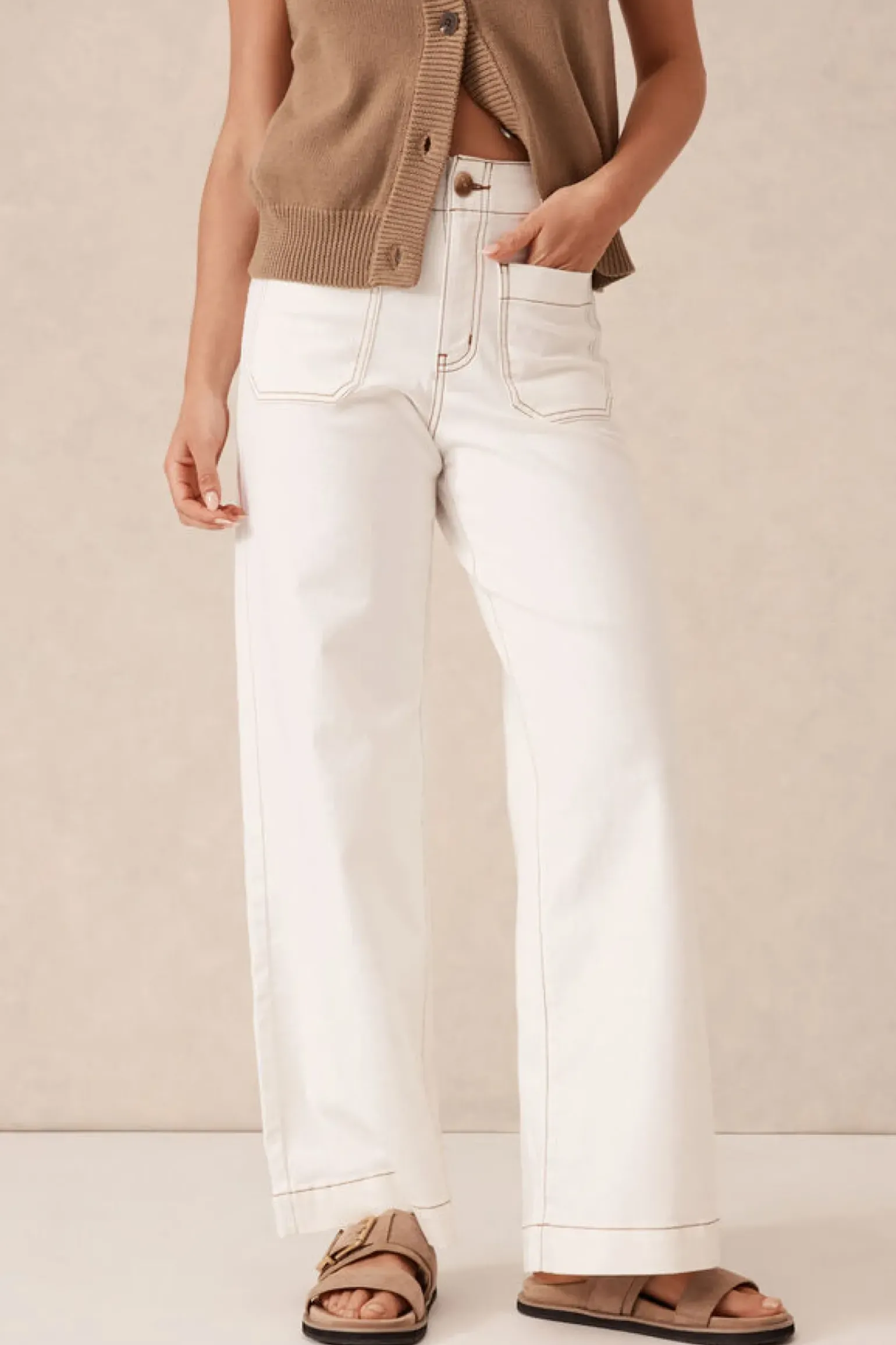 Ceres Life Wide Leg Front Pocket Jean - Fresh Ecru