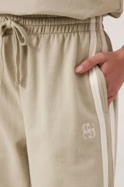 Ceres Life Wide Leg Terry Trackpant - Matcha Side Stripe